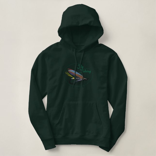 Fliege-Fischen Logo Bestickter Hoodie (Design vorne)