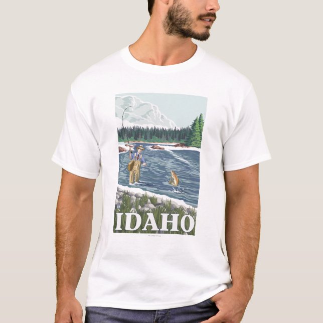 Fliege FishermanIdahoVintage Reise-Plakat T-Shirt (Vorderseite)