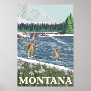 Fliege FishermanMontanaVintage Reise-Plakat Poster