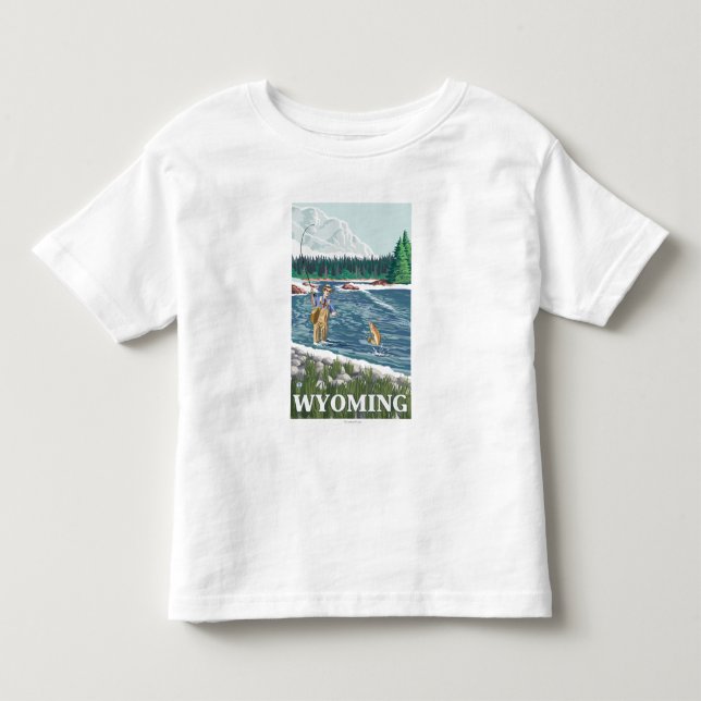 Fliege FishermanWyomingVintage Reise-Plakat Kleinkind T-shirt (Vorderseite)