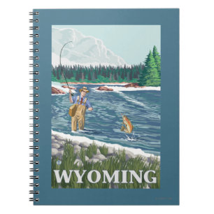 Fliege FishermanWyomingVintage Reise-Plakat Notizblock