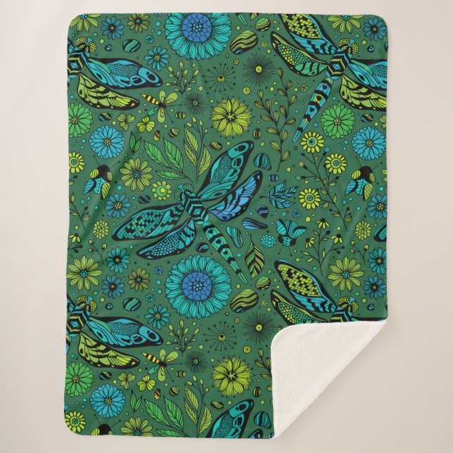 Fliege, Fliegenfliege auf smaragdgrünen Sherpadecke (Vorderseite)