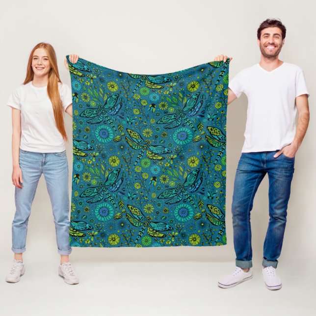 Fliege, Libelle auf blau Fleecedecke (Beispiel)