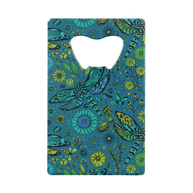 Fliege, Libelle auf blau Geldbeutel Flaschenöffner (Vorderseite)