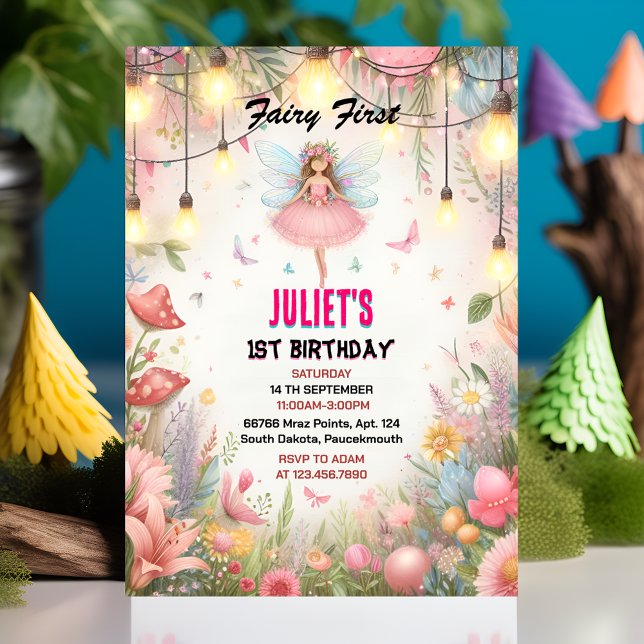 Fliege niedlich Floral Pink Girl Fee ersten 1. Geb Einladung (Von Creator hochgeladen)