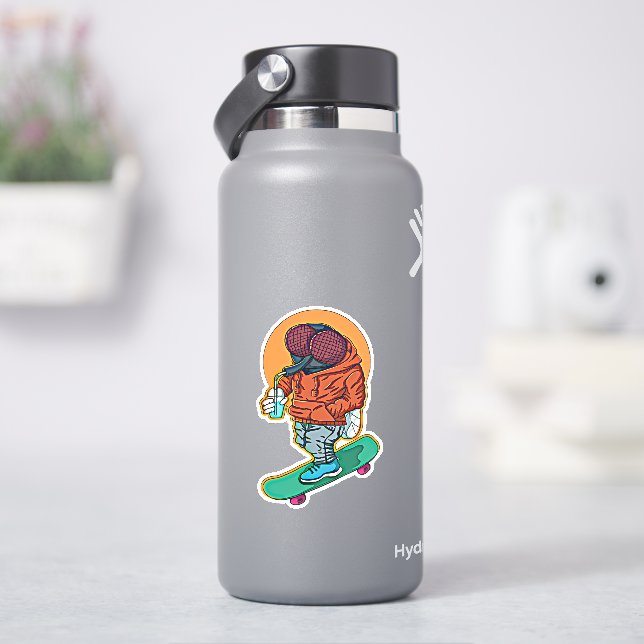 Fliege Skateboard Orange Green 4" Kiss Cut Vinyl Aufkleber (HydroFlask)