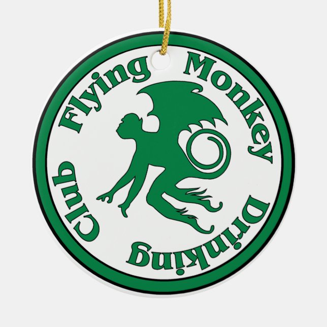 Fliegen-Affe-trinkender Verein Keramik Ornament (Vorne)