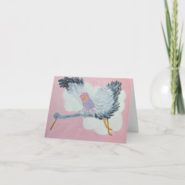 Fliegen-Baby und Storch notecard Karte (Vorderseite)