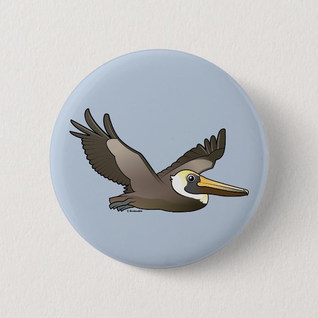 Fliegen-Brown-Pelikan Button (Vorderseite)