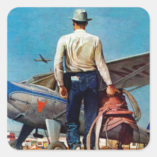 Fliegen-Cowboy durch Met Schaeffer Quadratischer Aufkleber