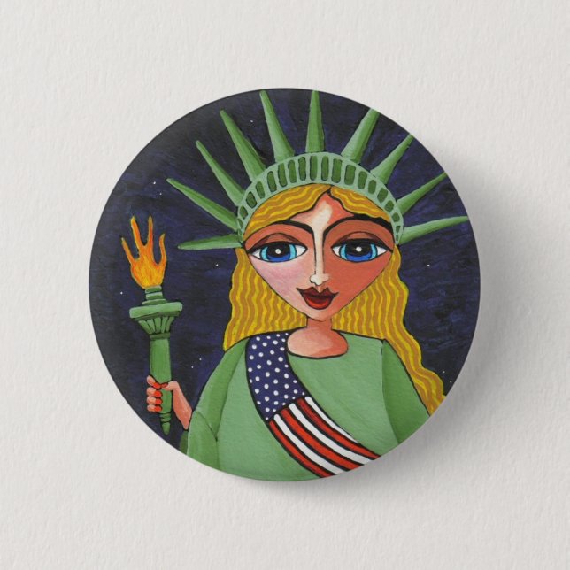 Fliegen-Dame Liberty - Knopf Button (Vorderseite)