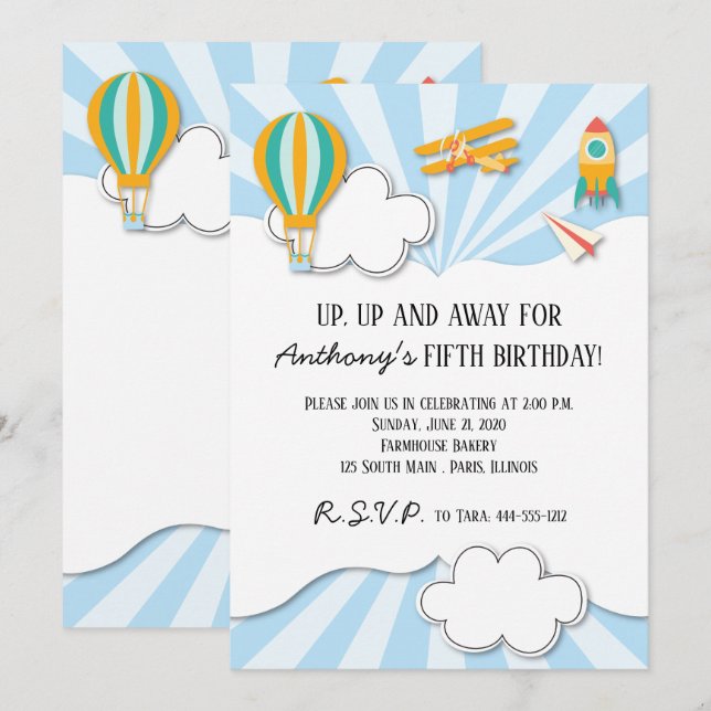 Fliegen Dinge zum Geburtstag Einladung (Vorne/Hinten)