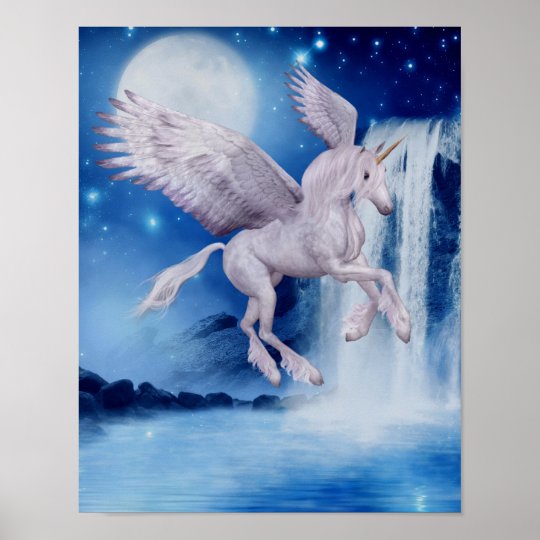Fliegen Einhorn Wasserfall Fantasie Pferd Poster Zazzle Ch