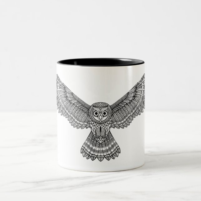 Fliegen-Eule Zendoodle Zweifarbige Tasse (Mittel)
