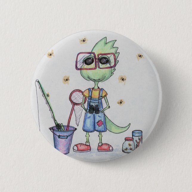 Fliegen-Fischen-Dinosaurier-Knopf Button (Vorderseite)