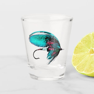 Fliegen-Fischen-Köder-schöner Türkis Schnapsglas