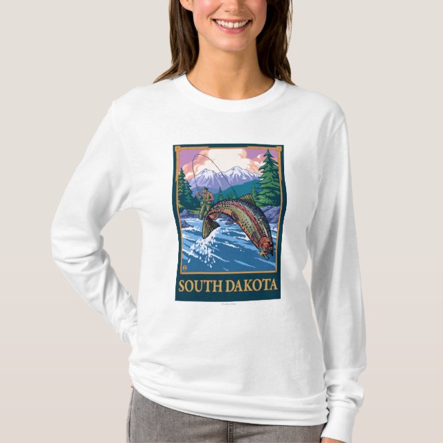 Fliegen-Fischen SceneSouth Dakota T-Shirt (Vorderseite)