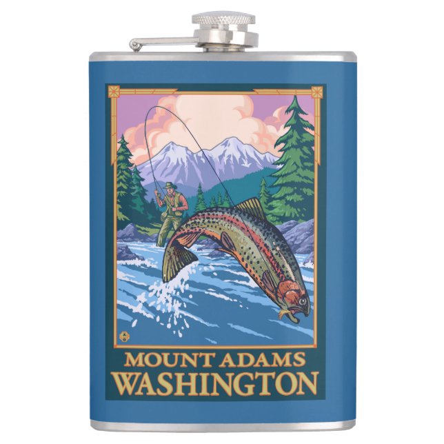 Fliegen-Fischen-Szene - Berg Adams, Washington Flachmann (Vorderseite)
