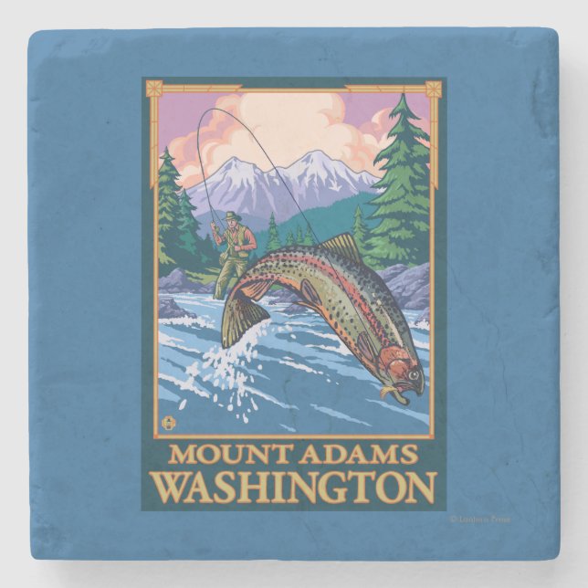 Fliegen-Fischen-Szene - Berg Adams, Washington Steinuntersetzer (Vorderseite)