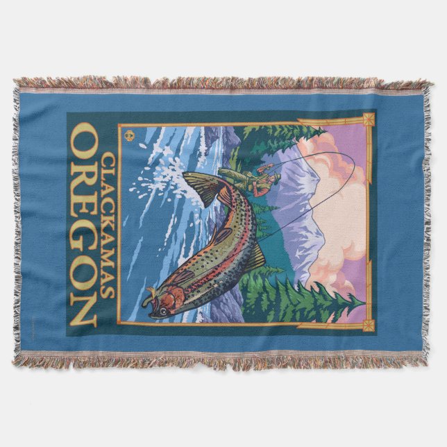 Fliegen-Fischen-Szene - Clackamas, Oregon Decke (Vorderseite)