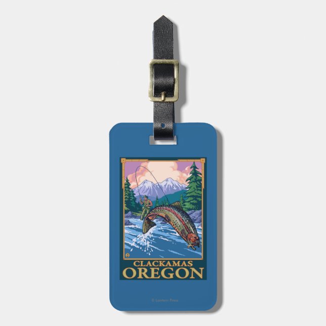 Fliegen-Fischen-Szene - Clackamas, Oregon Gepäckanhänger (Vorderseite vertikal)