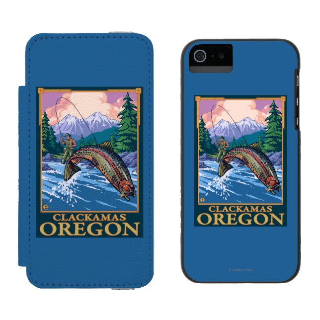 Fliegen-Fischen-Szene - Clackamas, Oregon Incipio iPhone Geldbeutel-Hülle (Seite an Seite)