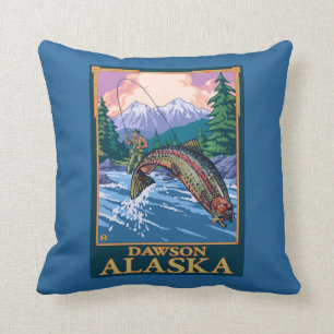 Fliegen-Fischen-Szene - Dawson, Alaska Kissen