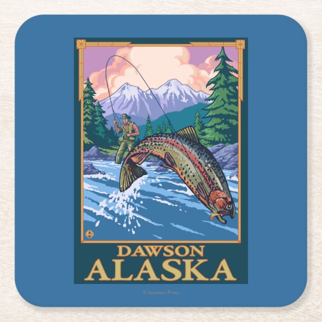 Fliegen-Fischen-Szene - Dawson, Alaska Rechteckiger Pappuntersetzer (Vorderseite)