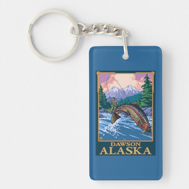 Fliegen-Fischen-Szene - Dawson, Alaska Schlüsselanhänger (Vorderseite)