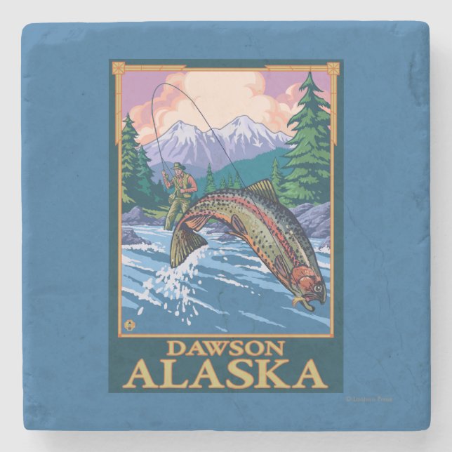 Fliegen-Fischen-Szene - Dawson, Alaska Steinuntersetzer (Vorderseite)