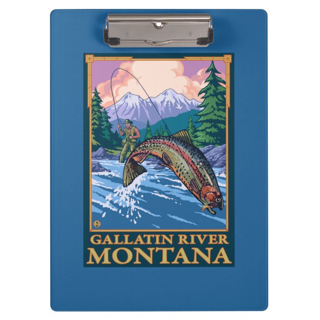 Fliegen-Fischen-Szene - Gallatin-Fluss, Montana Klemmbrett (Vorderseite)