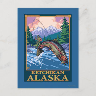 Fliegen-Fischen-Szene - Ketchikan, Alaska Postkarte