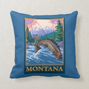 Fliegen-Fischen-Szene - Montana Kissen