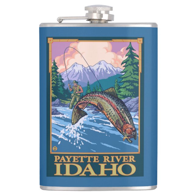 Fliegen-Fischen-Szene - Payette Fluss, Idaho Flachmann (Vorderseite)