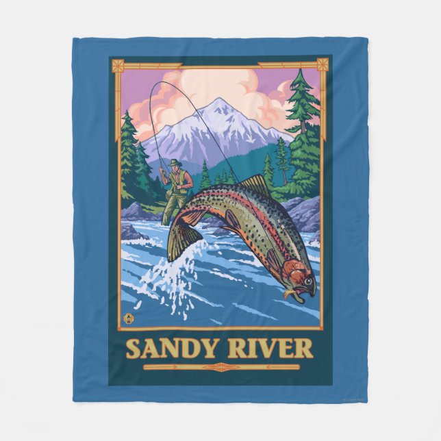 Fliegen-Fischen-Szene - Sandy-Fluss, Oregon Fleecedecke (Vorderseite)