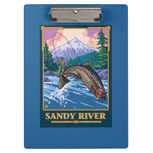 Fliegen-Fischen-Szene - Sandy-Fluss, Oregon Klemmbrett
