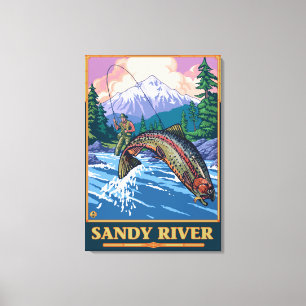 Fliegen-Fischen-Szene - Sandy-Fluss, Oregon Leinwanddruck