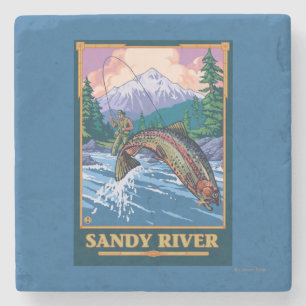 Fliegen-Fischen-Szene - Sandy-Fluss, Oregon Steinuntersetzer
