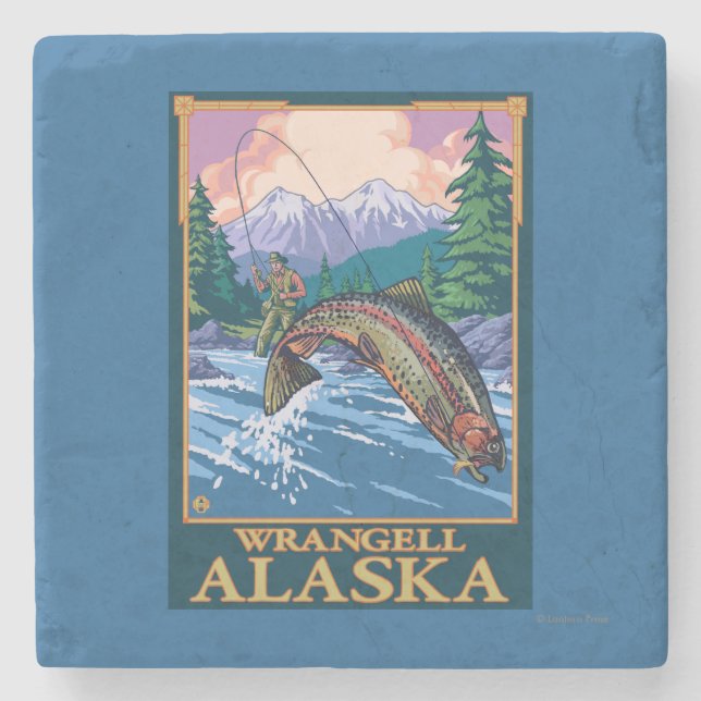 Fliegen-Fischen-Szene - Wrangell, Alaska Steinuntersetzer (Vorderseite)