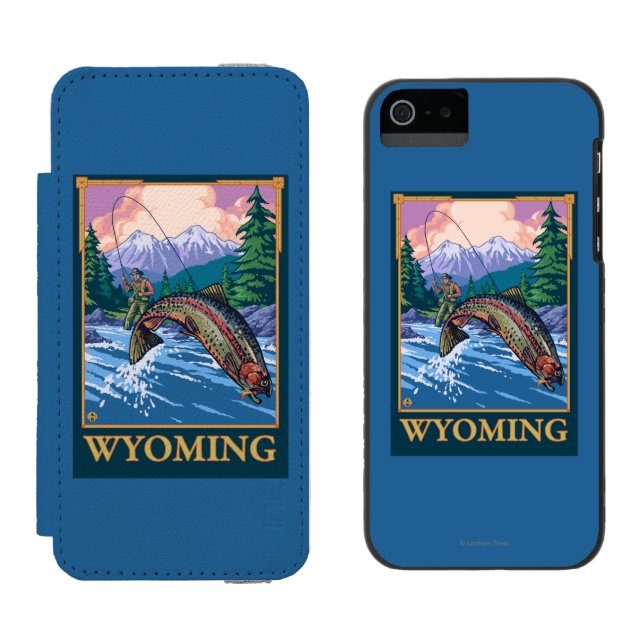 Fliegen-Fischen-Szene - Wyoming Incipio iPhone Geldbeutel-Hülle (Seite an Seite)