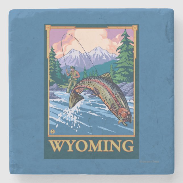 Fliegen-Fischen-Szene - Wyoming Steinuntersetzer (Vorderseite)