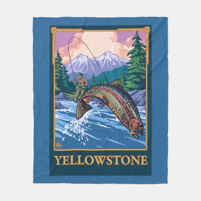 Fliegen-Fischen-Szene - Yellowstone Nationalpark Fleecedecke (Vorderseite)