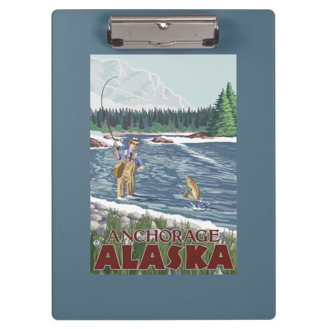 Fliegen-Fischer - Anchorage, Alaska Klemmbrett (Vorderseite)