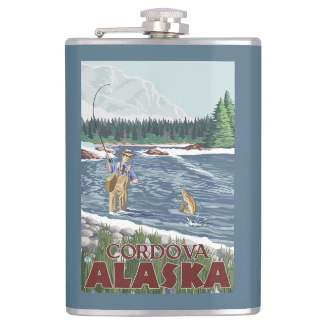 Fliegen-Fischer - Cordova, Alaska Flachmann (Vorderseite)