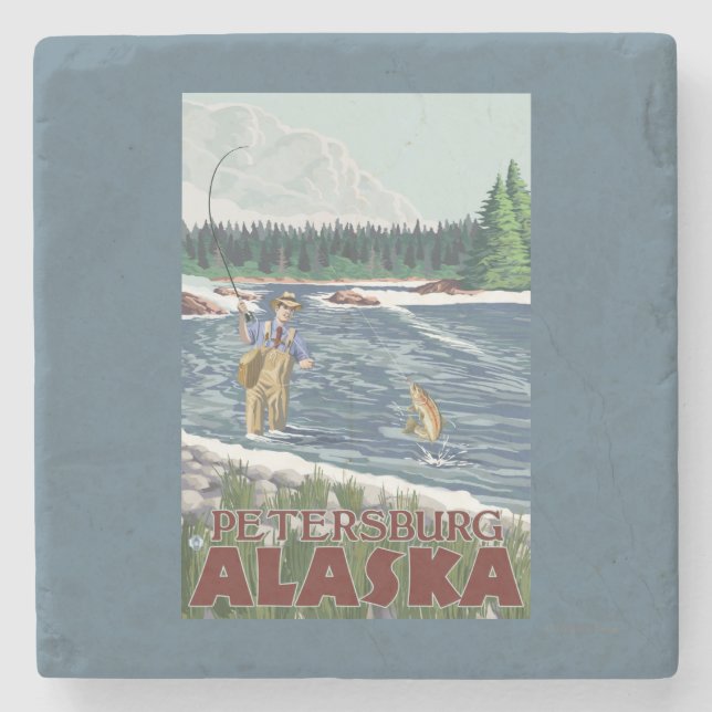 Fliegen-Fischer - Petersburg, Alaska Steinuntersetzer (Vorderseite)