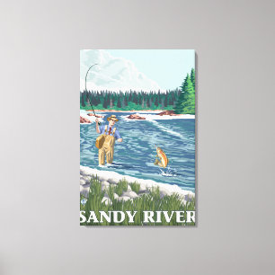 Fliegen-Fischer - Sandy-Fluss, Oregon Leinwanddruck