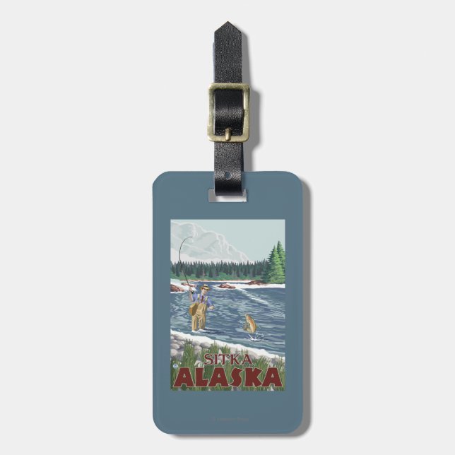 Fliegen-Fischer - Sitka, Alaska Gepäckanhänger (Vorderseite vertikal)