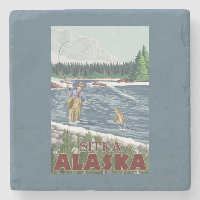 Fliegen-Fischer - Sitka, Alaska Steinuntersetzer (Vorderseite)