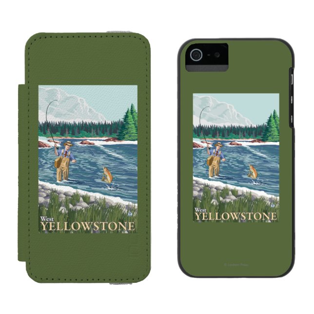 Fliegen-Fischer - WestYellowstone, Montana Incipio iPhone Geldbeutel-Hülle (Seite an Seite)
