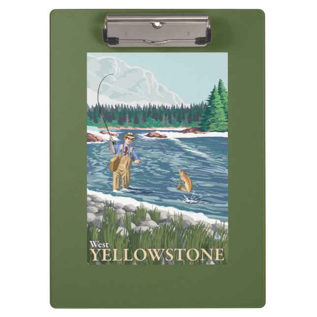 Fliegen-Fischer - WestYellowstone, Montana Klemmbrett (Vorderseite)